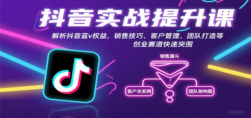 抖音实战提升课：解析抖音蓝v权益，销售技巧、客户管理、团队打造等创业赛道快速突围-冷静项目网