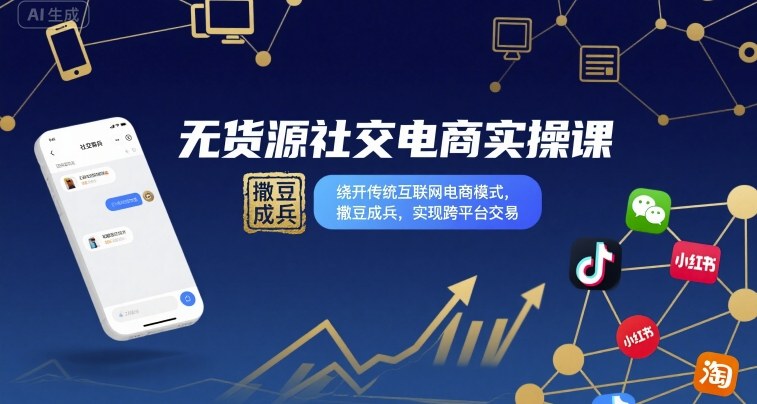 无货源社交电商实操课，绕开传统互联网电商模式，撒豆成兵，实现跨平台交易-冷静项目网