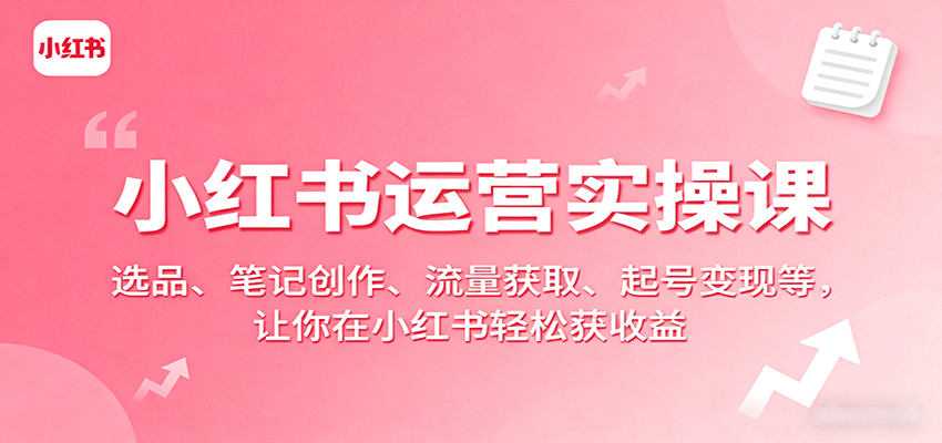 小红书运营实操课：选品、笔记创作、流量获取、起号变现等，让你在小红书轻松获收益-冷静项目网