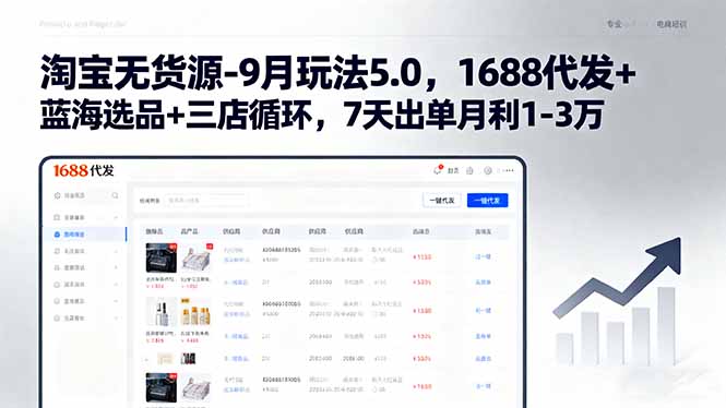 （15972期）淘宝无货源-9月玩法5.0，1688代发+蓝海选品+三店循环，7天出单月利1-3万-冷静项目网