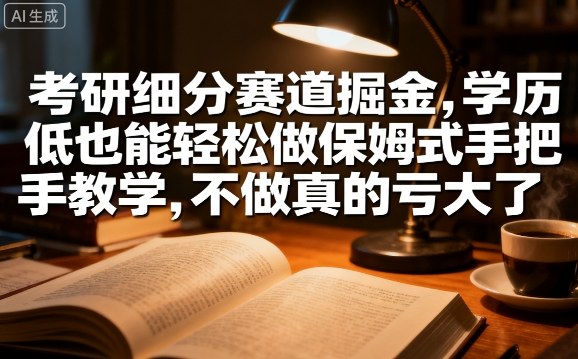 考研细分赛道掘金，日入1k+，学历低也能轻松做保姆式手把手教学，不做真的亏大了-冷静项目网