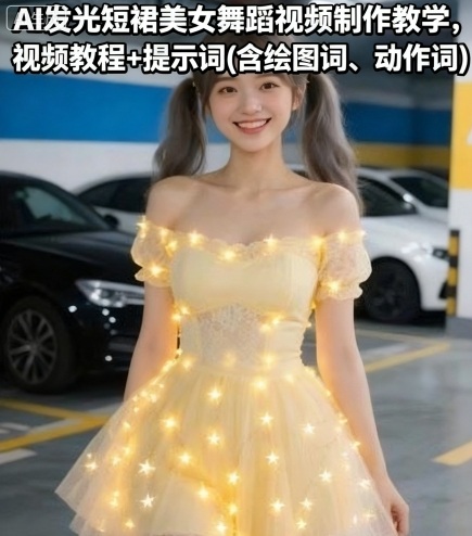 AI发光短裙美女舞蹈视频制作教学，视频教程+提示词(含绘图词、动作词)-冷静项目网
