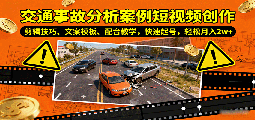 交通事故分析案例短视频创作,剪辑技巧、文案模板、配音教学,快速起号,轻松月入2w+-冷静项目网