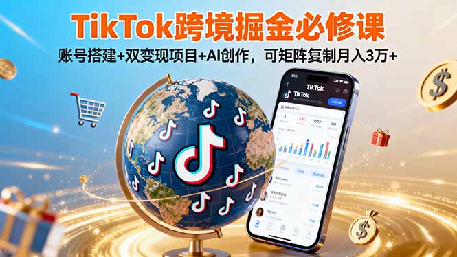 (16003期)TikTo跨境掘金必修课,账号搭建+双变现项目+AI创作,可矩阵复制月入3万+-冷静项目网