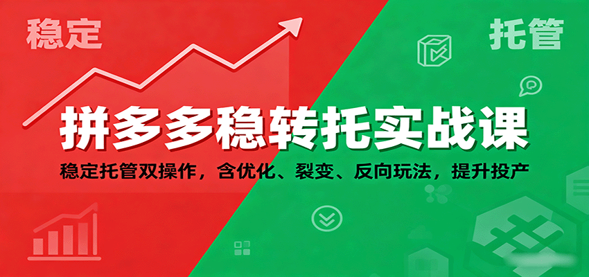 拼多多稳转托实战课:稳定托管双操作,含优化、裂变、反向玩法,提升投产-冷静项目网