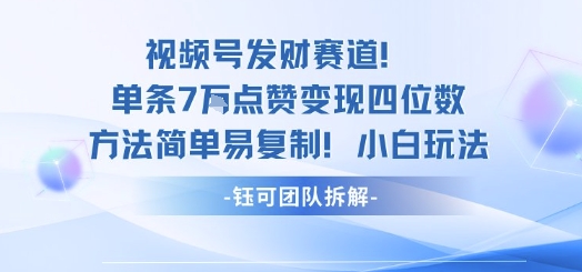 视频号发财赛道单条7W点赞变现四位数方法简单易复制小白玩法-冷静项目网