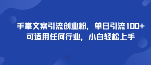 手掌文案引流创业粉，单日引流100+，可适用任何行业，小白轻松上手-冷静项目网