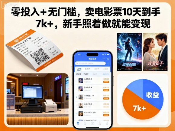 零投入+无门槛,卖电影票10天到手7k+,新手照着做就能变现-冷静项目网