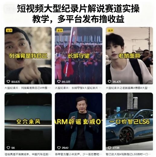 短视频大型纪录片解说赛道实操教学，多平台发布撸收益-冷静项目网