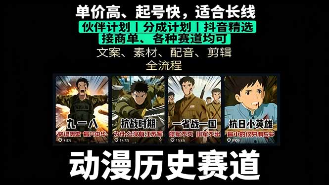 （16048期）历史动漫赛道撸分成：起号、文案、素材、配音、剪辑，单视频收益破万-冷静项目网