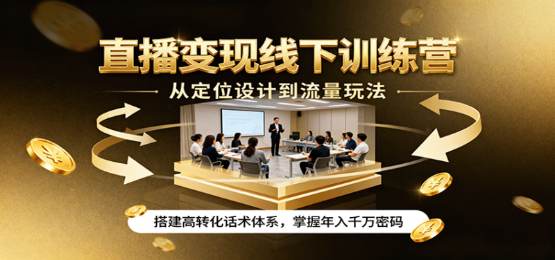 直播变现线下训练营，从定位设计到流量玩法，搭建高转化话术体系，掌握年入千万密码-冷静项目网