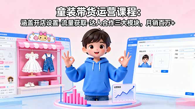 （16081期）童装带货运营课程：涵盖开店设置-流量获取-达人合作三大模块，月销百万+-冷静项目网
