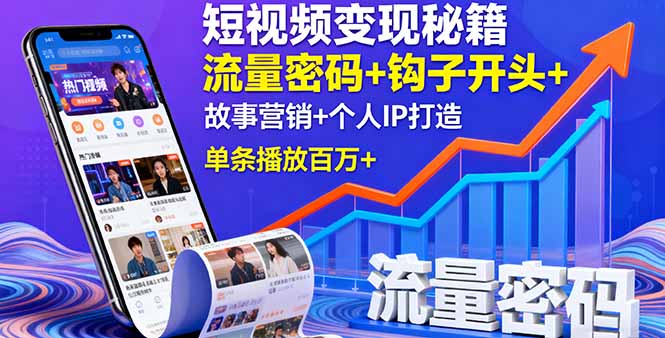 (16079期)短视频变现秘籍,流量密码+钩子开头+故事营销+个人IP打造,单条播放百万+-冷静项目网