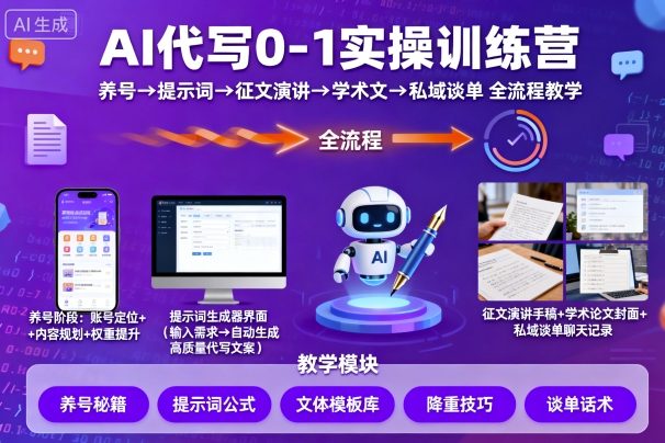 AI代写0-1实操训练营，从养号、提示词、征文演讲、学术文，到私域谈单的全流程教学-冷静项目网