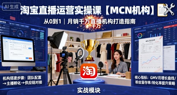 淘宝直播运营实操课【MCN机构】，从0到1做一家月销千W的直播机构-冷静项目网