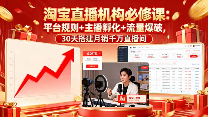 （16087期）淘宝直播机构必修课：平台规则/主播孵化/流量爆破,30天搭建月销千万直播间-冷静项目网