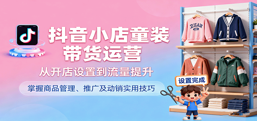 抖音小店童装带货运营，从开店设置到流量提升，掌握商品管理、推广及动销实用技巧-冷静项目网