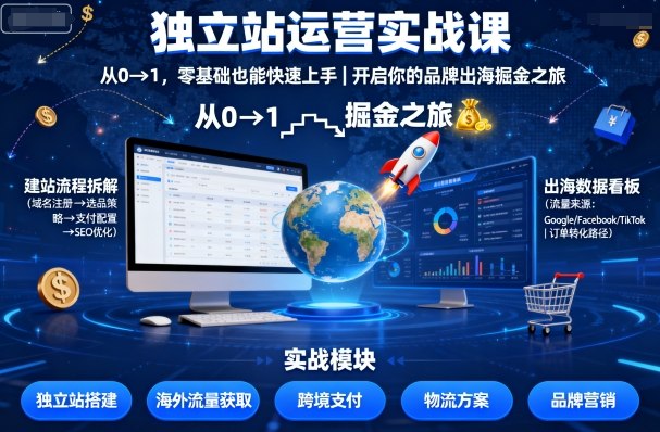 独立站运营实战课，​从0到1，零基础也能快速上手，开启你的品牌出海掘金之旅-冷静项目网