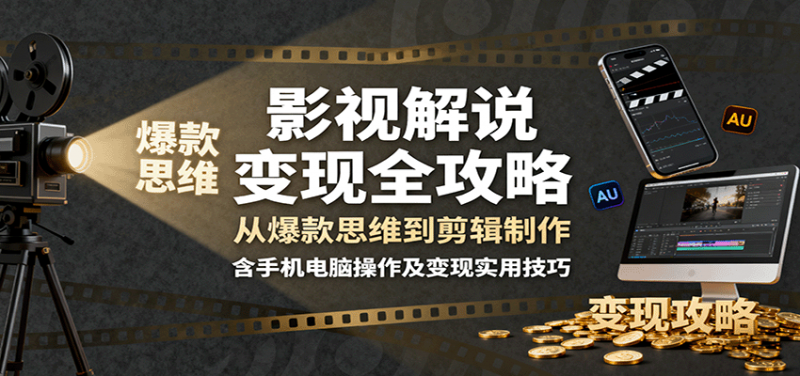 影视解说变现全攻略:从爆款思维到剪辑制作,含手机电脑操作及变现实用技巧-冷静项目网