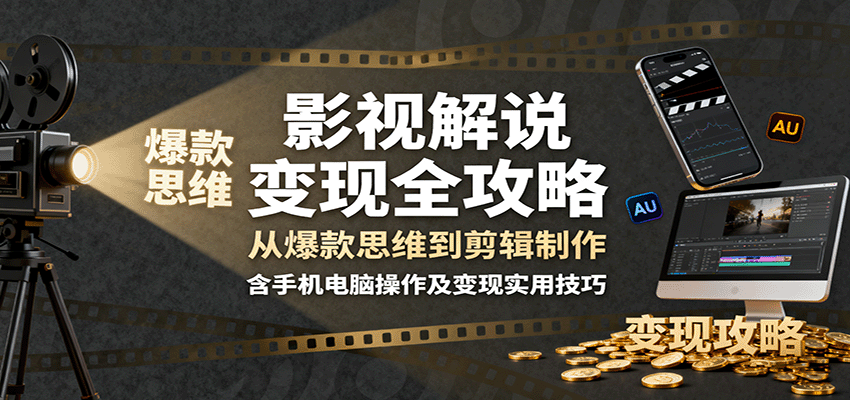 影视解说变现全攻略:从爆款思维到剪辑制作,含手机电脑操作及变现实用技巧-冷静项目网