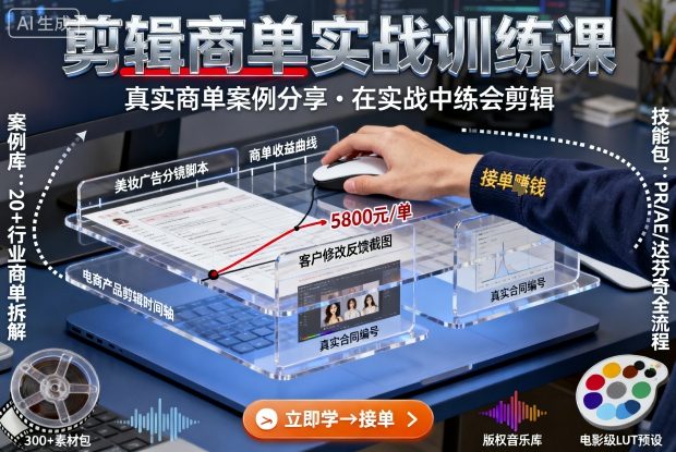 剪辑商单实战训练课，真实商单案例分享，在实战中练会剪辑-冷静项目网