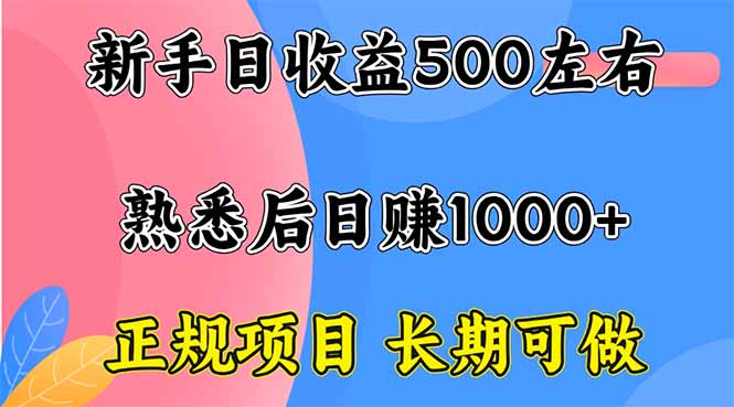 (16132期)新手日收益500+ 正规项目 长期可做-冷静项目网
