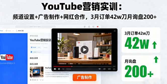 (16107期)YouTube营销实训:频道设置+广告制作+网红合作,3月订单42w刀月询盘200+-冷静项目网