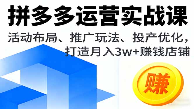 （16135期）拼多多运营实战课，活动布局、推广玩法、投产优化，打造月入3w+赚钱店铺-冷静项目网