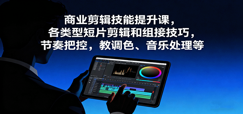 商业剪辑技能提升课，各类型短片剪辑和组接技巧，节奏把控，教调色、音乐处理等-冷静项目网