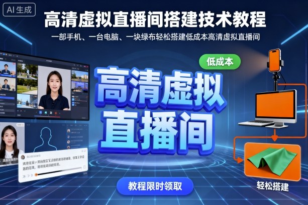 高清虚拟直播间搭建技术教程，一部手机、一台电脑、一块绿布轻松搭建低成本高清虚拟直播间-冷静项目网