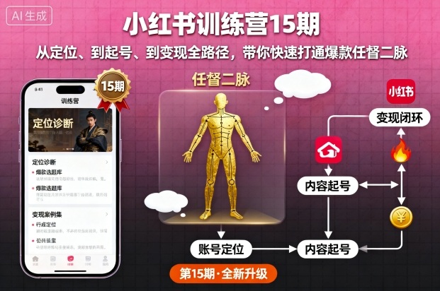 小红书训练营15期,从定位、到起号、到变现全路径,带你快速打通爆款任督二脉-冷静项目网