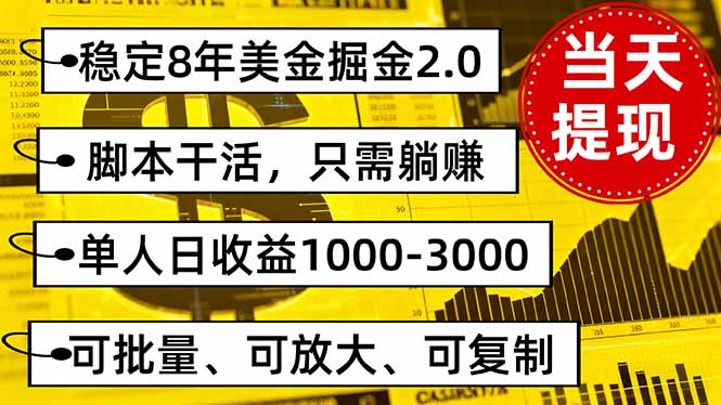 (16163期)稳定8年美金掘金2.0脚本干活,只需躺赚。单人日收益1000-3000可批量、…-冷静项目网