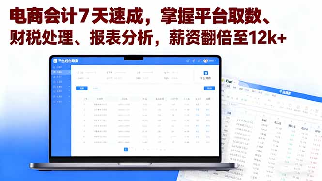（16192期）电商会计7天速成，掌握平台取数、财税处理、报表分析，薪资翻倍至12k+-冷静项目网