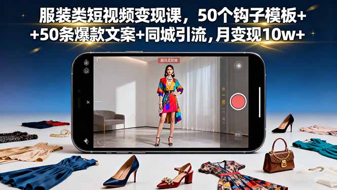 (16189期)服装类短视频变现课,50个钩子模板+50条爆款文案+同城引流,月变现10w+-冷静项目网