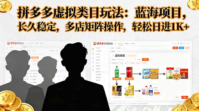 (16236期)拼多多虚拟类目玩法,蓝海项目,长久稳定,多店矩阵操作,轻松日进1K+-冷静项目网