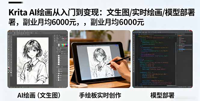 （16222期）Krita AI绘画从入门到变现：文生图/实时绘画/模型部署，副业月均6000元-冷静项目网