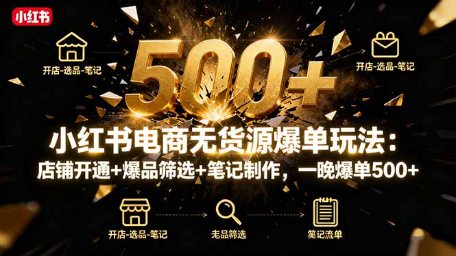 (16256期)小红书电商无货源爆单玩法:店铺开通+爆品筛选+笔记制作,一晚爆单500+-冷静项目网