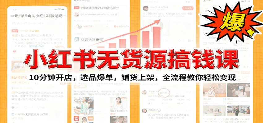 小红书无货源爆单课：10分钟开店，选品爆单，铺货上架，全流程教你轻松变现-冷静项目网