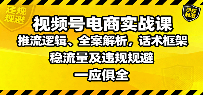 视频号电商实战课:推流逻辑、全案解析,话术框架,稳流量及违规规避等-冷静项目网