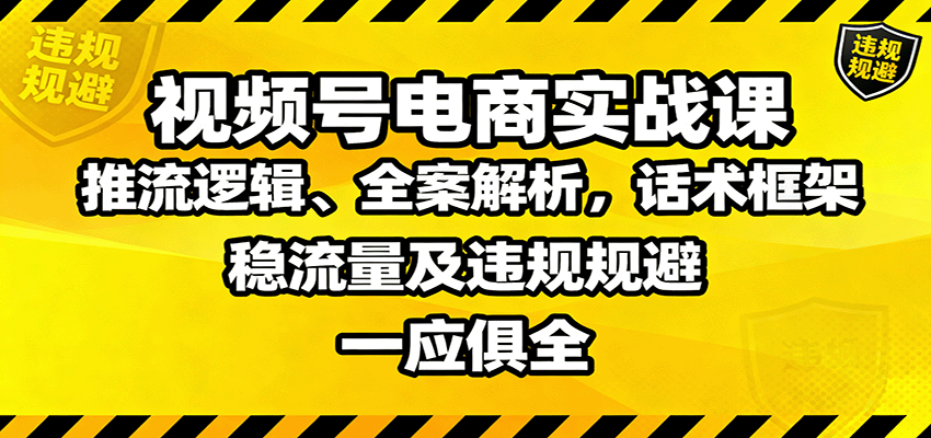 视频号电商实战课:推流逻辑、全案解析,话术框架,稳流量及违规规避等-冷静项目网