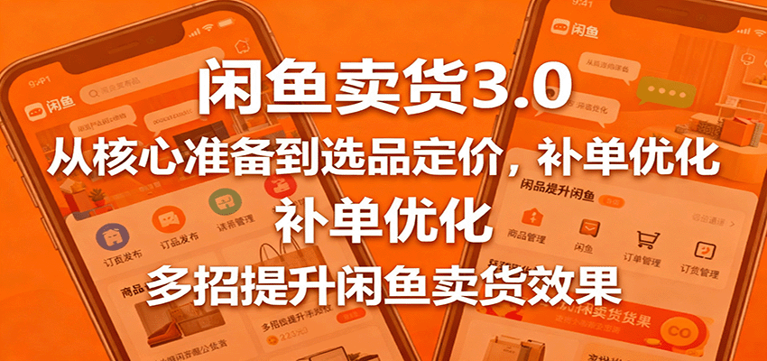 闲鱼卖货3.0,从核心准备到选品定价,补单优化,多招提升闲鱼卖货效果-冷静项目网
