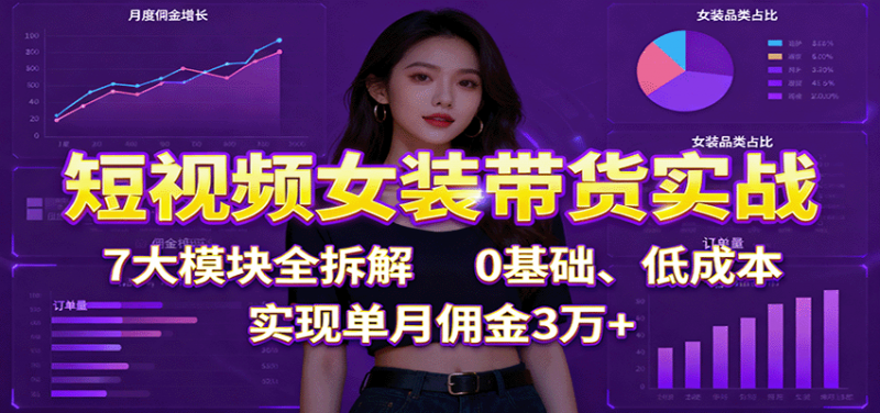 短视频女装带货实战：7大模块全拆解，0基础、低成本，实现单月佣金3万+-冷静项目网
