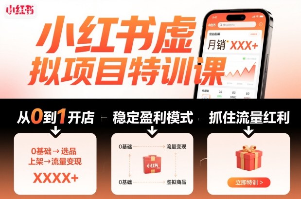 小红书虚拟项目特训课，帮你从0到1打造稳定盈利的店铺，抓住流量红利（更新9月）-冷静项目网