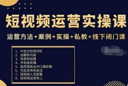 短视频运营实操课，运营方法+案例+实操+私教+线下闭门课-冷静项目网