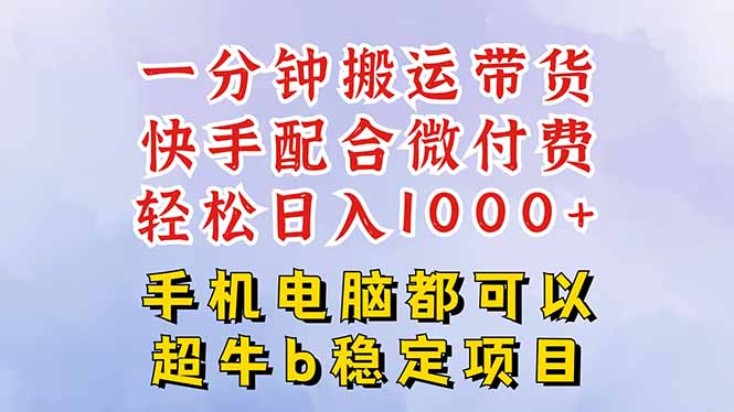 (16285期)快手黑科技一分钟搬运带货,一刀不剪过原创,微付费投流玩法,轻松日入…-冷静项目网
