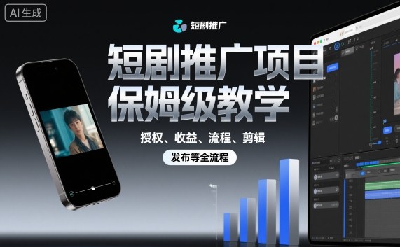 短剧推广项目保姆级教学，授权、收益、流程、剪辑，发布等全流程-冷静项目网