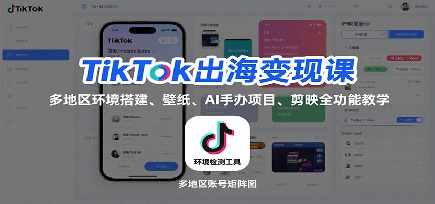 TikTok出海变现课:多地区环境搭建、壁纸、AI 手办项目、剪映全功能教学-冷静项目网