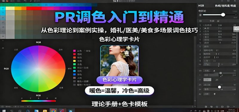 PR调色入门到精通:从色彩理论到案例实操,婚礼/医美/美食多场景调色技巧-冷静项目网