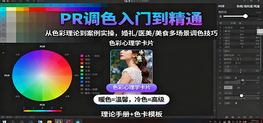 PR调色入门到精通:从色彩理论到案例实操,婚礼/医美/美食多场景调色技巧-冷静项目网