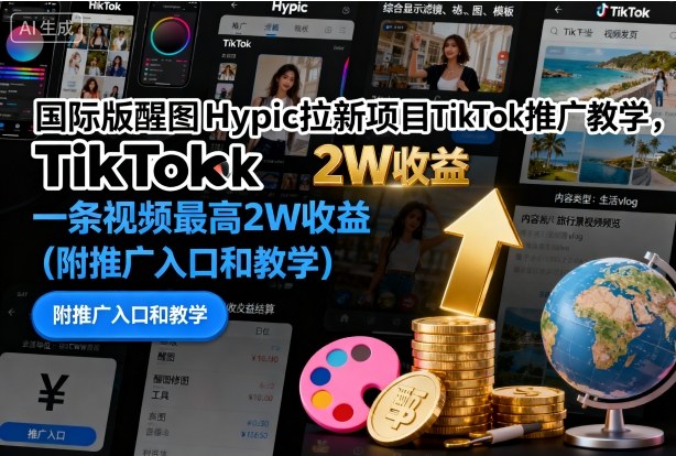 国际版醒图Hypic拉新项目TikTok推广教学,一条视频最高2W收益(附推广入口和教学)-冷静项目网